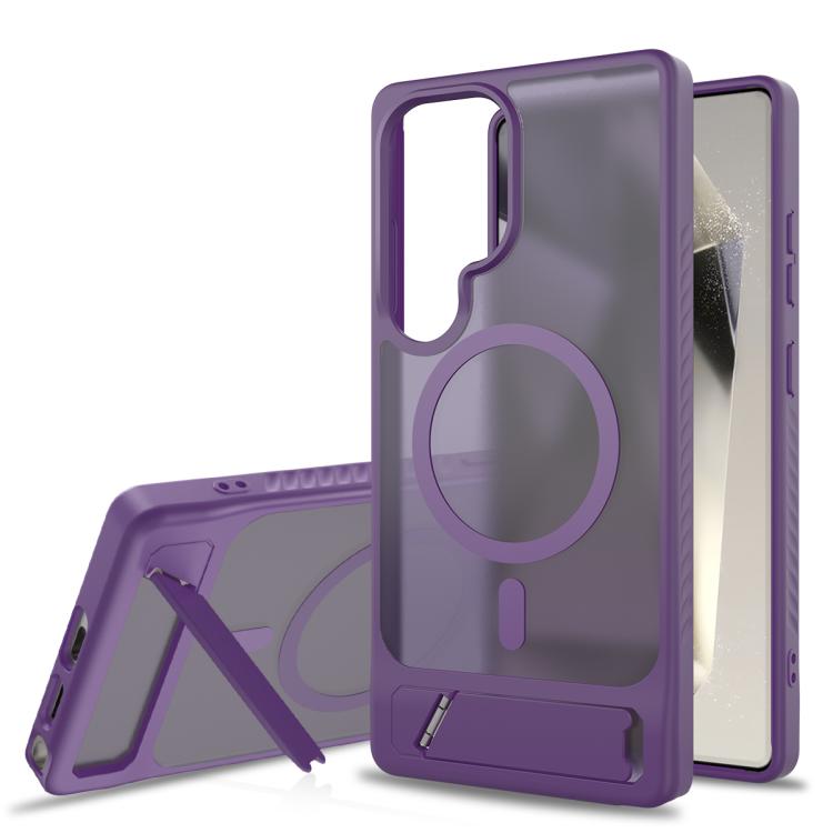 

For Samsung Galaxy S24 Ultra 5G Frosted Holder PC Hybrid TPU MagSafe Phone Case(Purple)