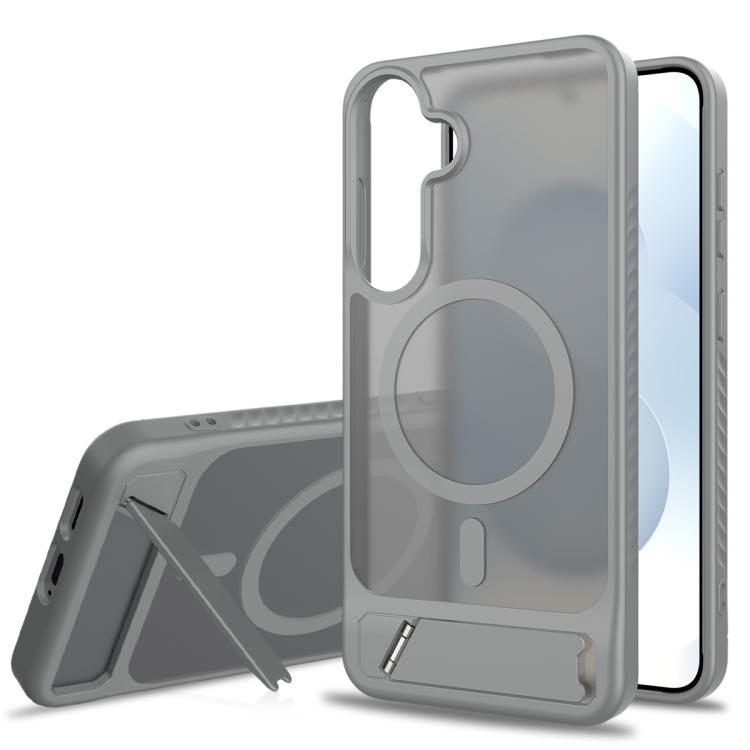 

For Samsung Galaxy S25+ 5G Frosted Holder PC Hybrid TPU MagSafe Phone Case(Dark Grey)