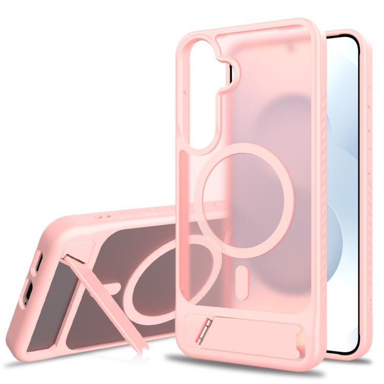 

For Samsung Galaxy S25+ 5G Frosted Holder PC Hybrid TPU MagSafe Phone Case(Pink)