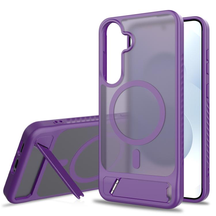 

For Samsung Galaxy S25+ 5G Frosted Holder PC Hybrid TPU MagSafe Phone Case(Purple)