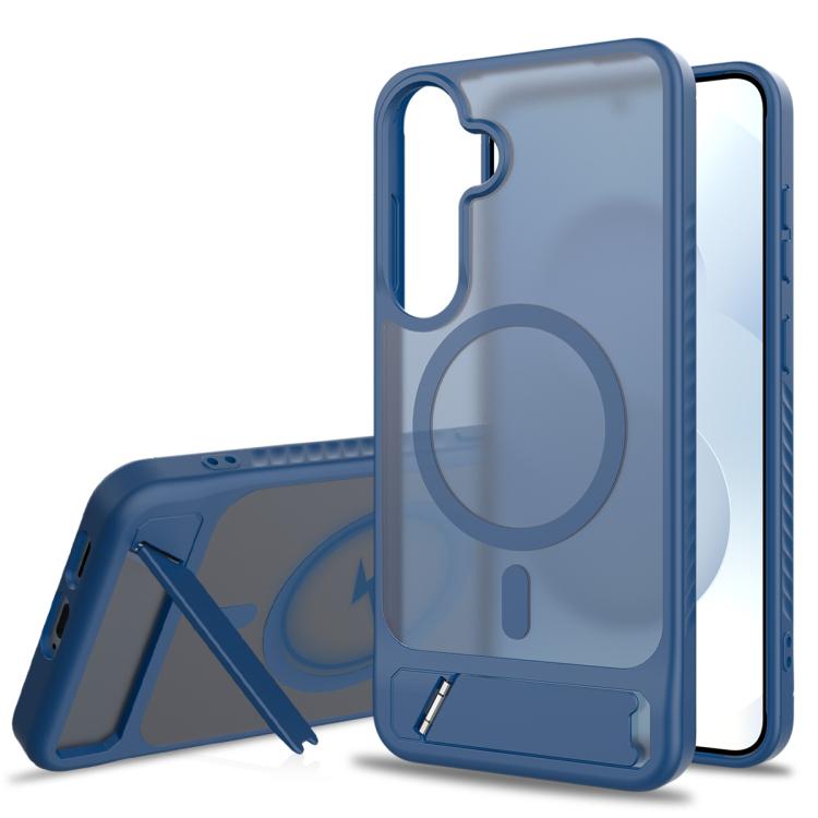 

For Samsung Galaxy S25+ 5G Frosted Holder PC Hybrid TPU MagSafe Phone Case(Royal Blue)