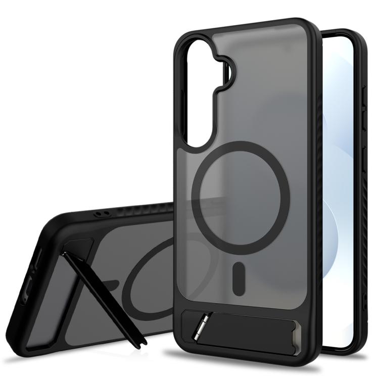 

For Samsung Galaxy S24+ 5G Frosted Holder PC Hybrid TPU MagSafe Phone Case(Black)