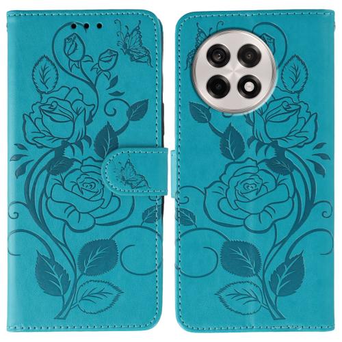 

For OnePlus Ace 5 Pro / Ace 5 Rose Butterfly Embossed Leather Phone Case(Blue)