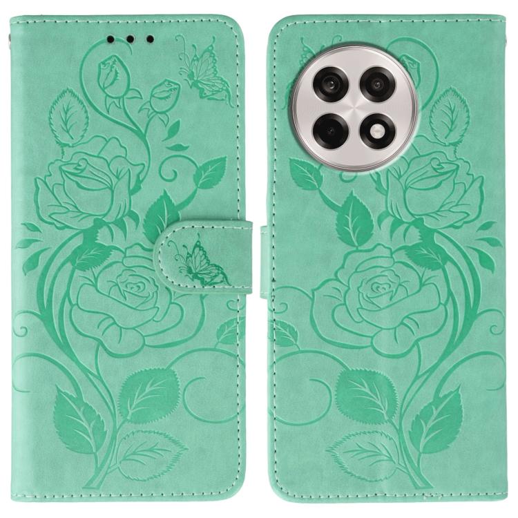 

For OnePlus Ace 5 Pro / Ace 5 Rose Butterfly Embossed Leather Phone Case(Green)