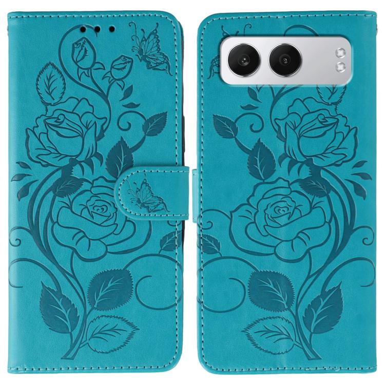 

For OnePlus Nord 4 Rose Butterfly Embossed Leather Phone Case(Blue)