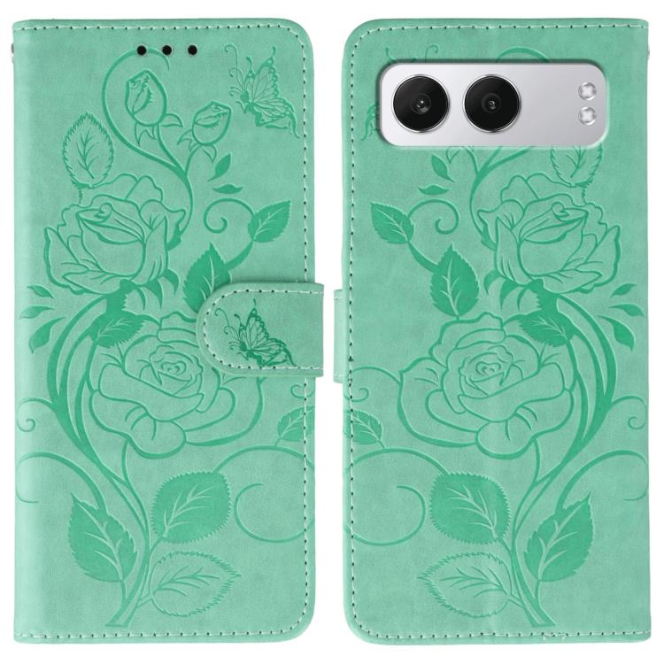 

For OnePlus Nord 4 Rose Butterfly Embossed Leather Phone Case(Green)
