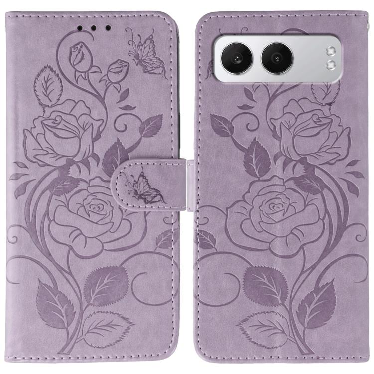 

For OnePlus Nord 4 Rose Butterfly Embossed Leather Phone Case(Purple)