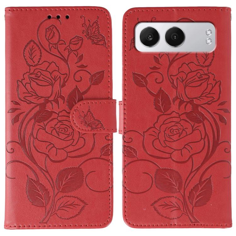 

For OnePlus Nord 4 Rose Butterfly Embossed Leather Phone Case(Red)