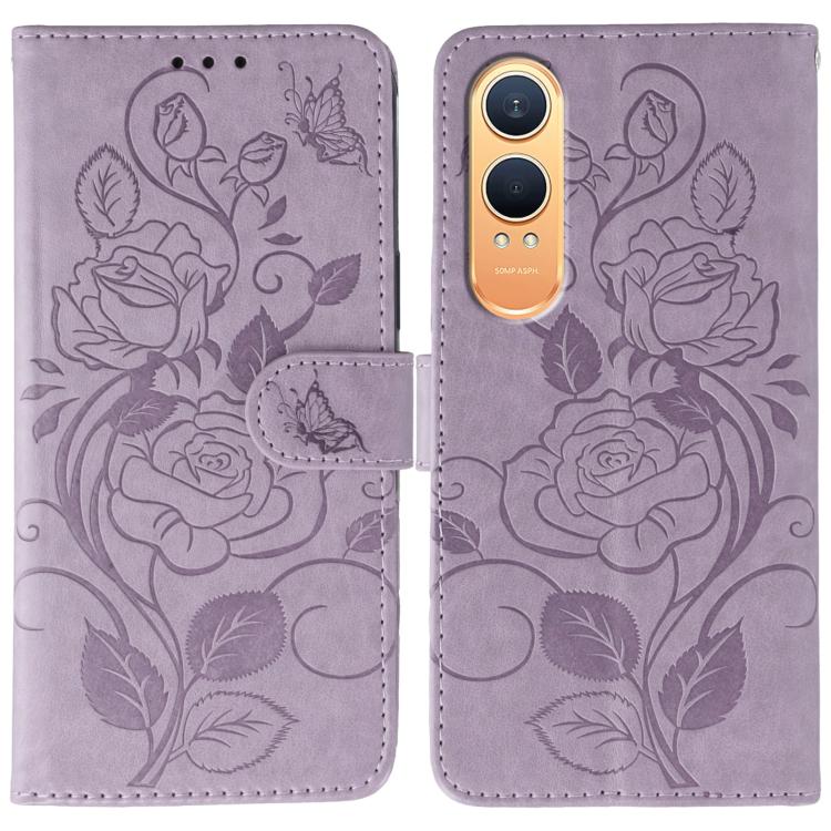 

For OnePlus Nord CE4 Lite Global Rose Butterfly Embossed Leather Phone Case(Purple)