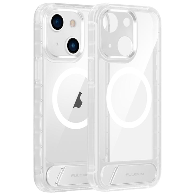 

For iPhone 14 FULEXIN L1 Series Transparent MagSafe Holder Phone Case(White)