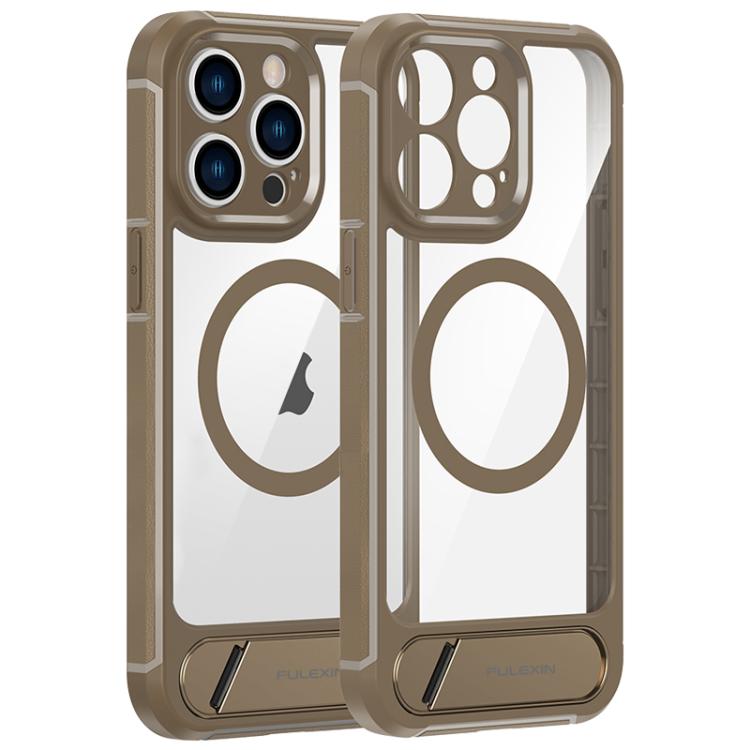 

For iPhone 14 Pro Max FULEXIN L1 Series Transparent MagSafe Holder Phone Case(Desert Gold)