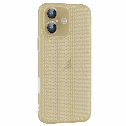 

For iPhone 16 Ice Cream Dream Network Cooling PC Phone Case with Lens Film(Transparent Gold)