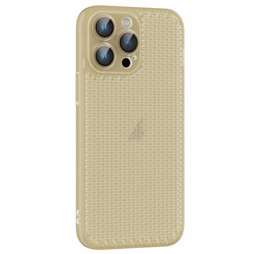 

For iPhone 14 Pro Ice Cream Dream Network Cooling PC Phone Case with Lens Film(Transparent Gold)