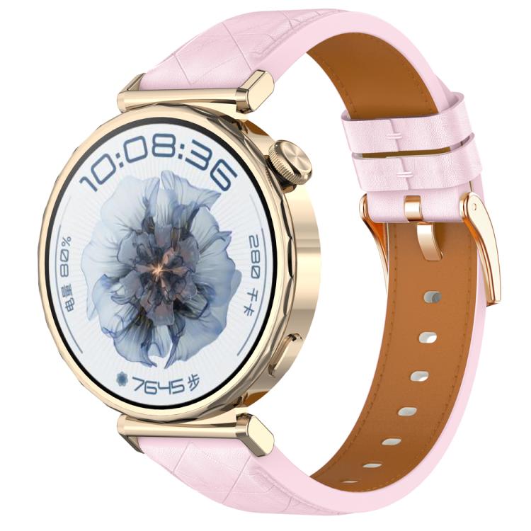 

20mm Square Leather Rose Gold Buckle Watch Band(Pink)