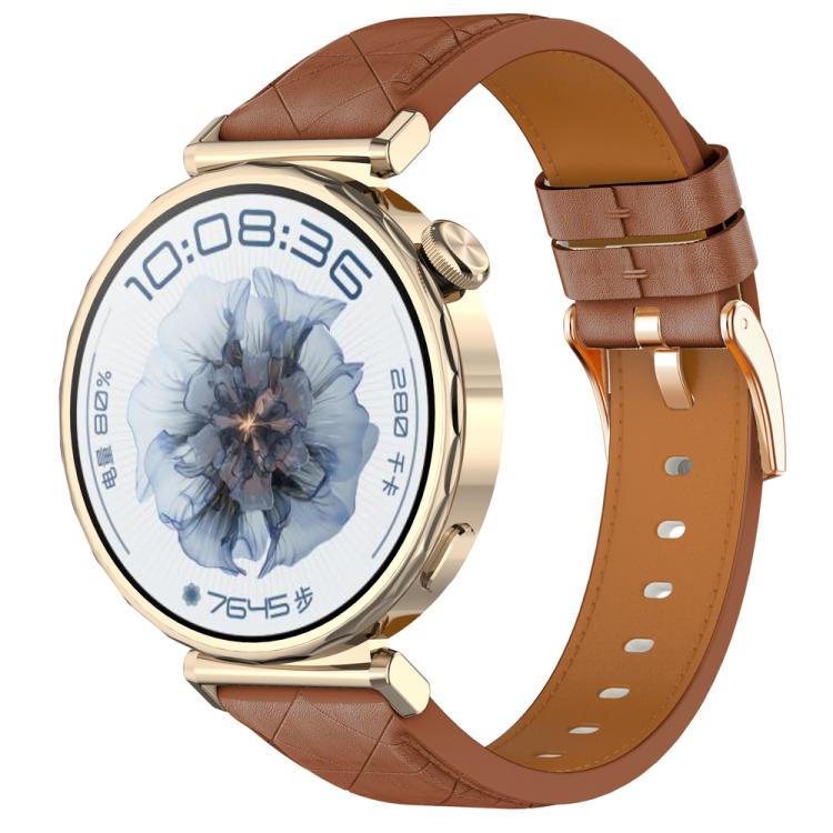 

20mm Square Leather Rose Gold Buckle Watch Band(Brown)