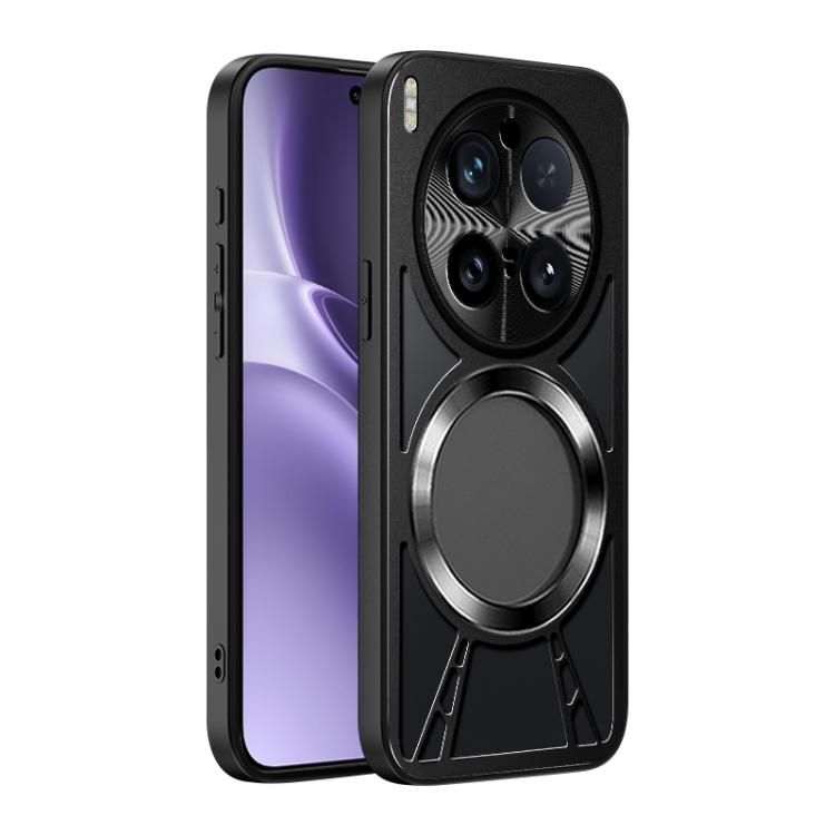 

For vivo X300 Pro Silicone Cooling Hollow Metal MagSafe Phone Case(Black)