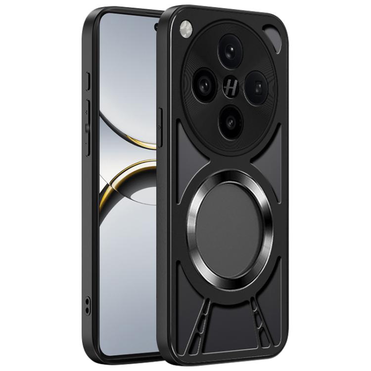 

For OPPO Find X8 Silicone Cooling Hollow Metal MagSafe Phone Case(Black)