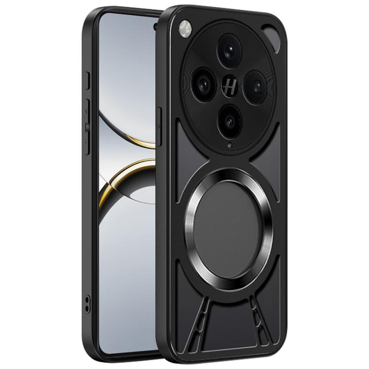 

For OPPO Find X8 Pro Silicone Cooling Hollow Metal MagSafe Phone Case(Black)