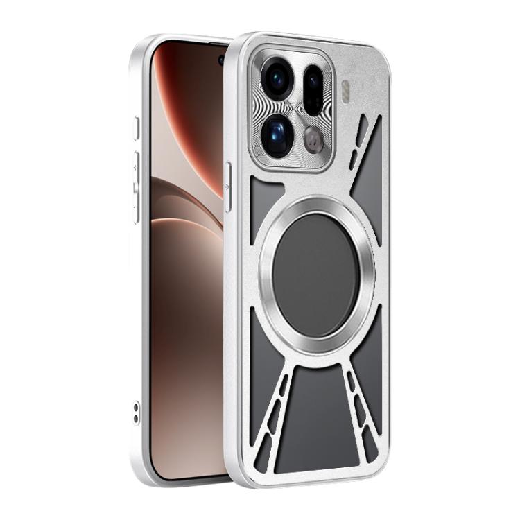 

For OPPO Find X9 Pro Silicone Cooling Hollow Metal MagSafe Phone Case(Silver)