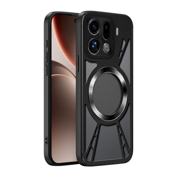 

For OPPO Find X9 Pro Silicone Cooling Hollow Metal MagSafe Phone Case(Black)