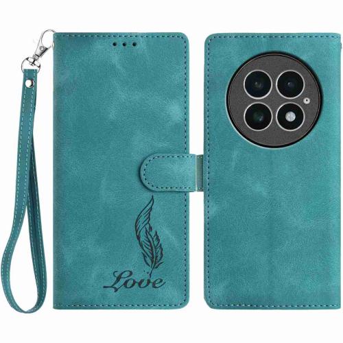

For OnePlus 13 Skin Feel Embossed Feather Leather Phone Case(Green)