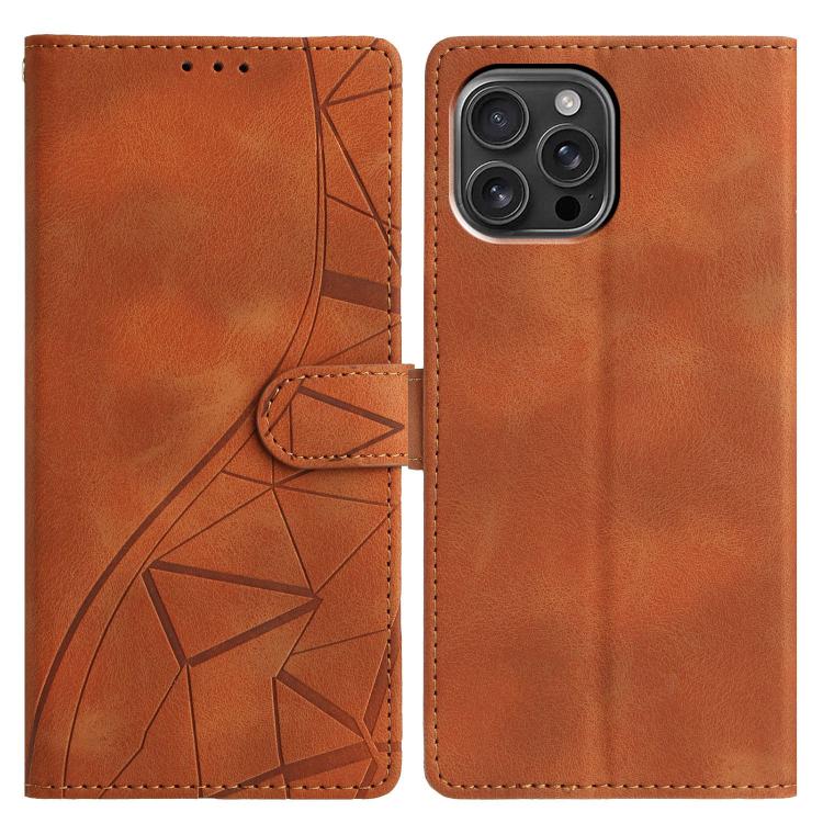 

For iPhone 16 Pro Triangles Embossed Leather Phone Case(Brown)