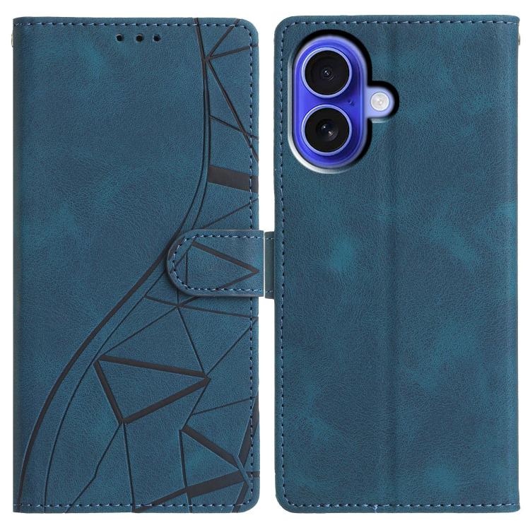 

For iPhone 16 Plus Triangles Embossed Leather Phone Case(Blue)