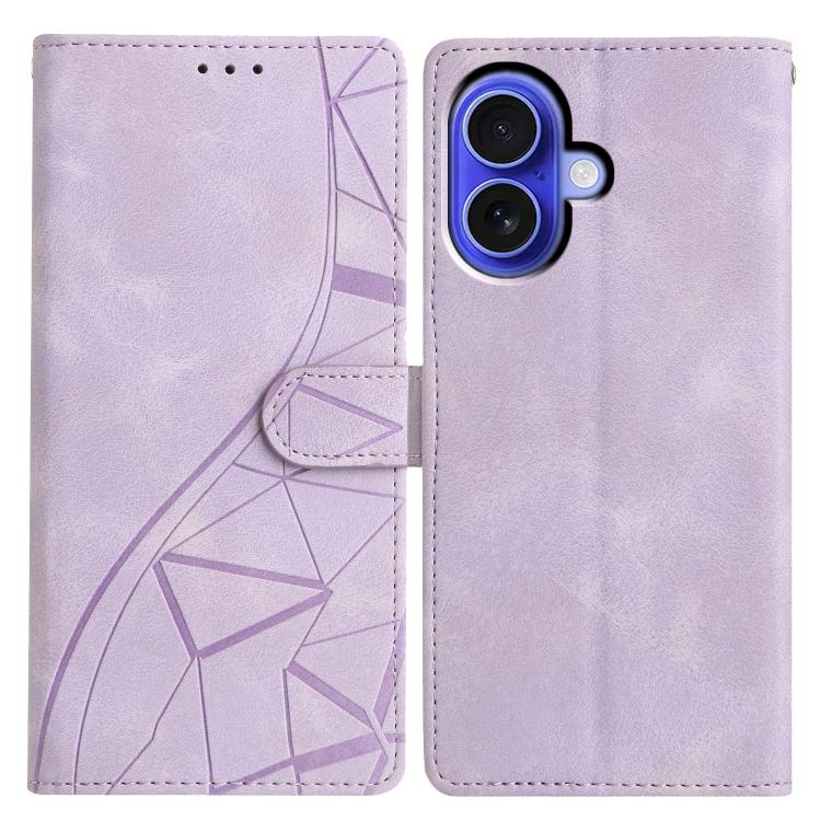 

For iPhone 16 Triangles Embossed Leather Phone Case(Purple)