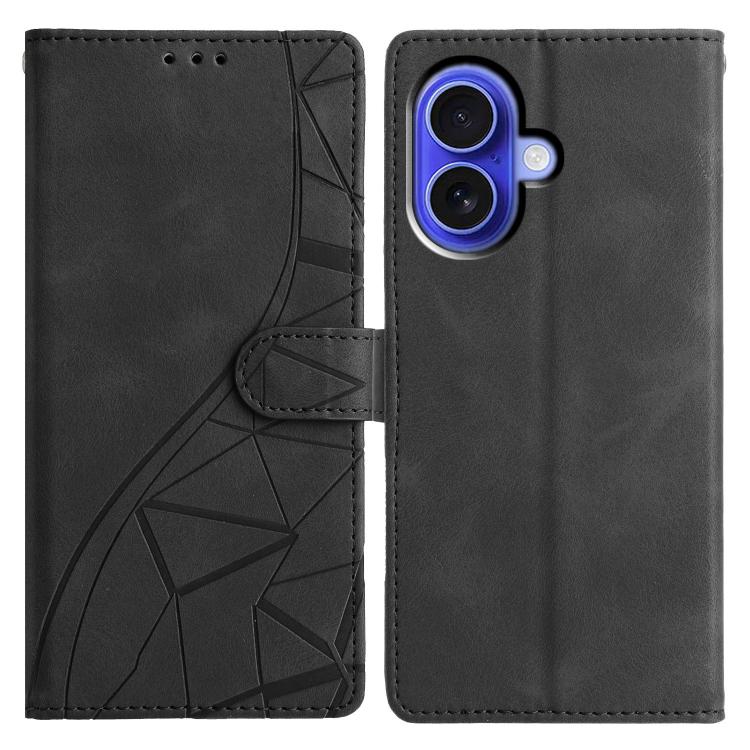 

For iPhone 16 Triangles Embossed Leather Phone Case(Black)