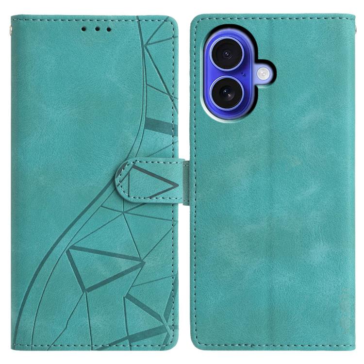 

For iPhone 16 Triangles Embossed Leather Phone Case(Green)