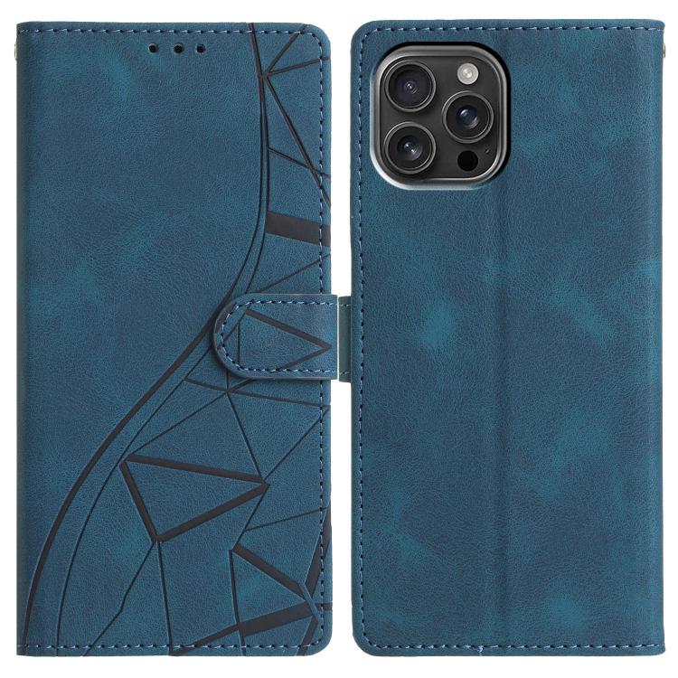

For iPhone 15 Pro Triangles Embossed Leather Phone Case(Blue)
