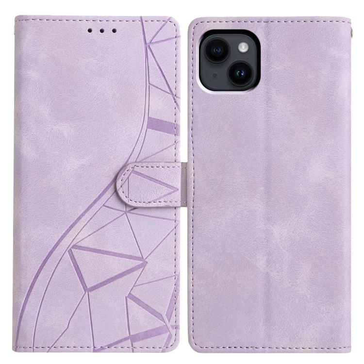 

For iPhone 15 Plus Triangles Embossed Leather Phone Case(Purple)