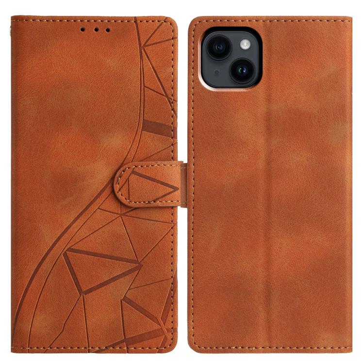

For iPhone 15 Plus Triangles Embossed Leather Phone Case(Brown)
