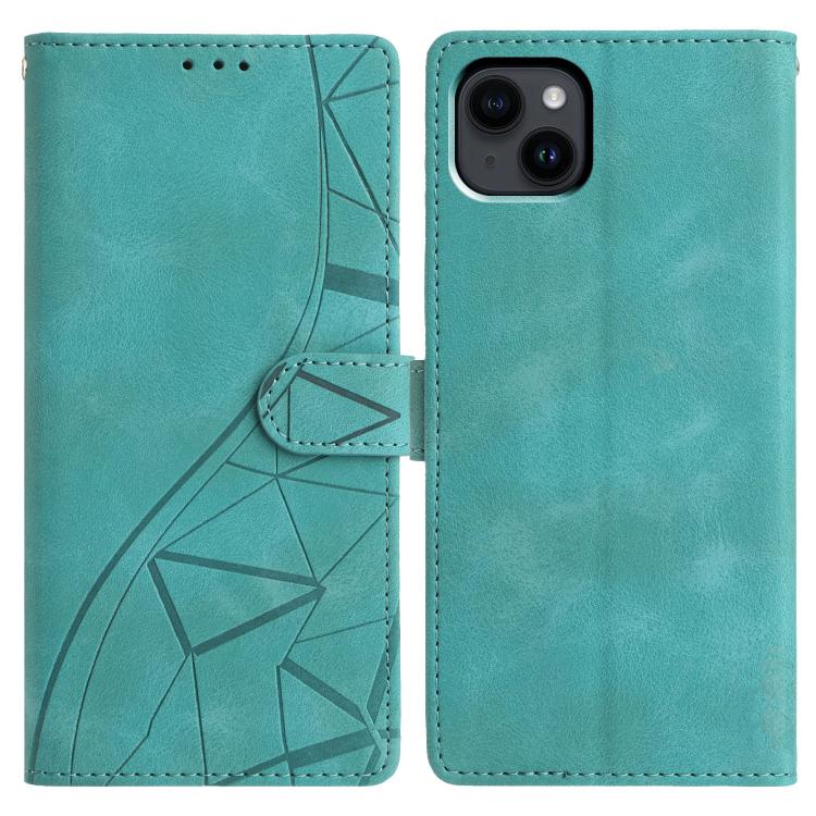 

For iPhone 15 Triangles Embossed Leather Phone Case(Green)