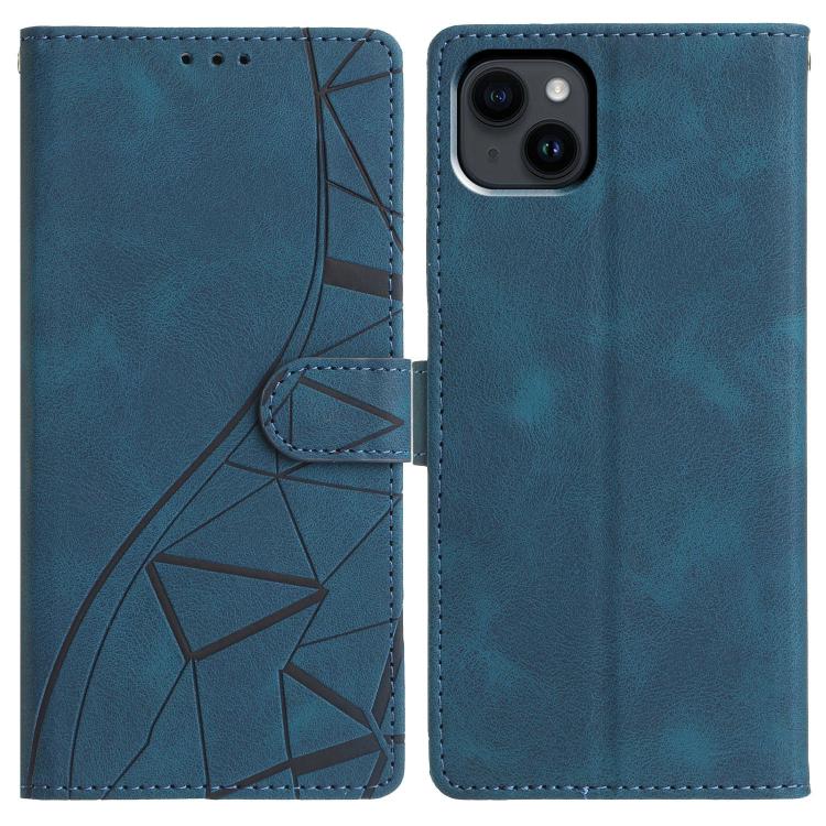 

For iPhone 14 Plus Triangles Embossed Leather Phone Case(Blue)