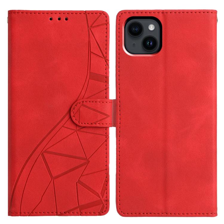 

For iPhone 14 Plus Triangles Embossed Leather Phone Case(Red)