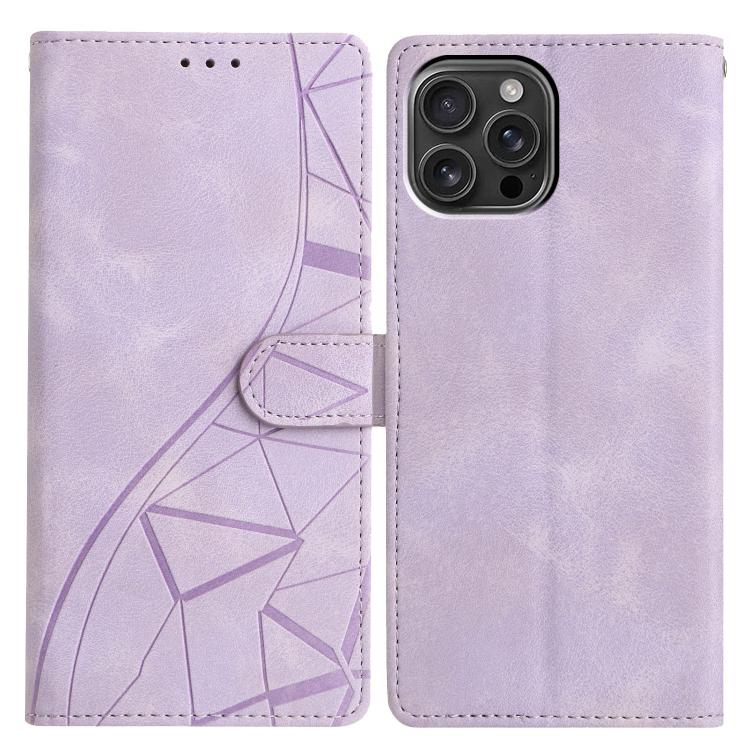 

For iPhone 14 Pro Max Triangles Embossed Leather Phone Case(Purple)
