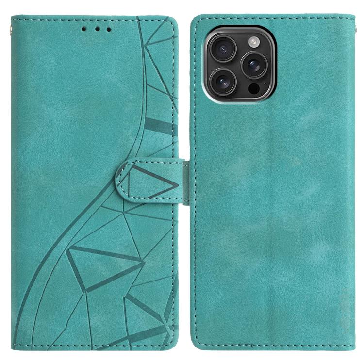 

For iPhone 13 Pro Max Triangles Embossed Leather Phone Case(Green)