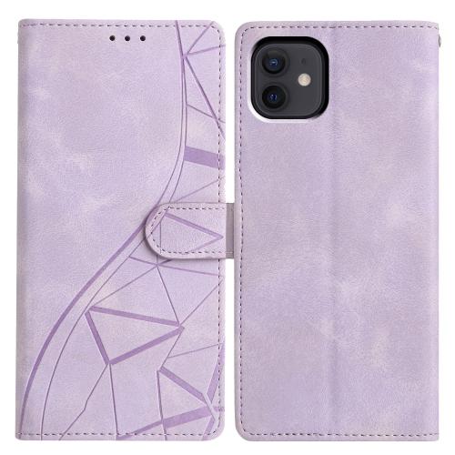 

For iPhone 12 / 12 Pro Triangles Embossed Leather Phone Case(Purple)