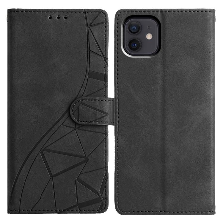 

For iPhone 12 / 12 Pro Triangles Embossed Leather Phone Case(Black)