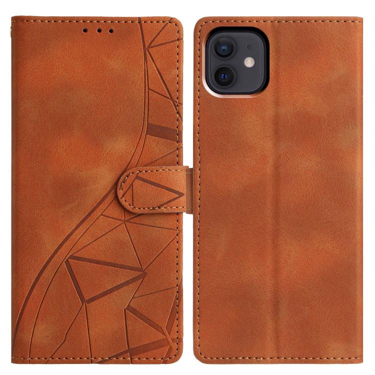

For iPhone 12 / 12 Pro Triangles Embossed Leather Phone Case(Brown)