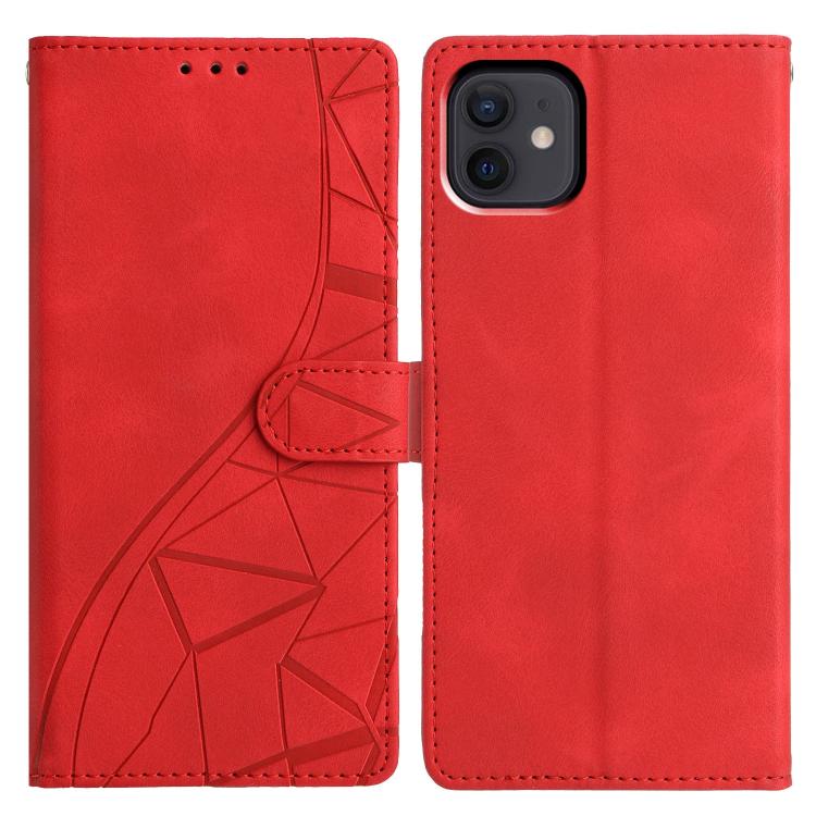 

For iPhone 12 / 12 Pro Triangles Embossed Leather Phone Case(Red)