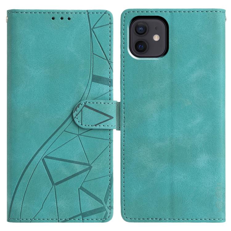

For iPhone 12 / 12 Pro Triangles Embossed Leather Phone Case(Green)