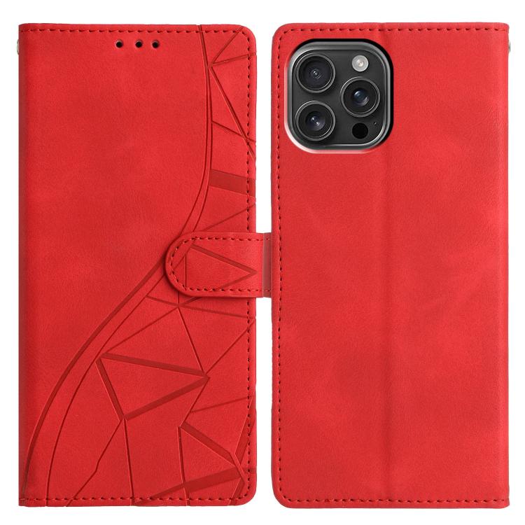 

For iPhone 12 Pro Max Triangles Embossed Leather Phone Case(Red)