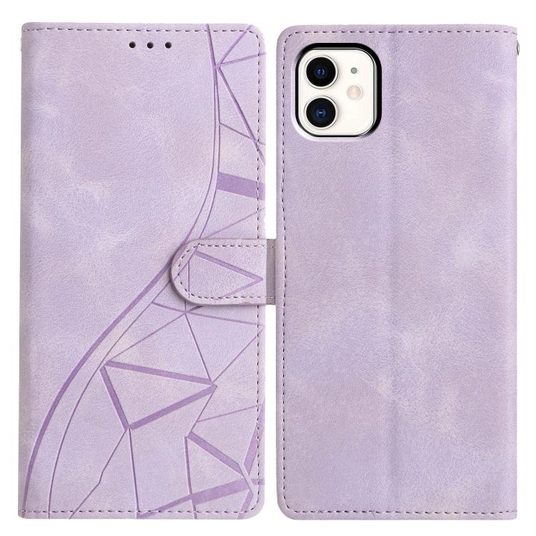 

For iPhone 11 Triangles Embossed Leather Phone Case(Purple)