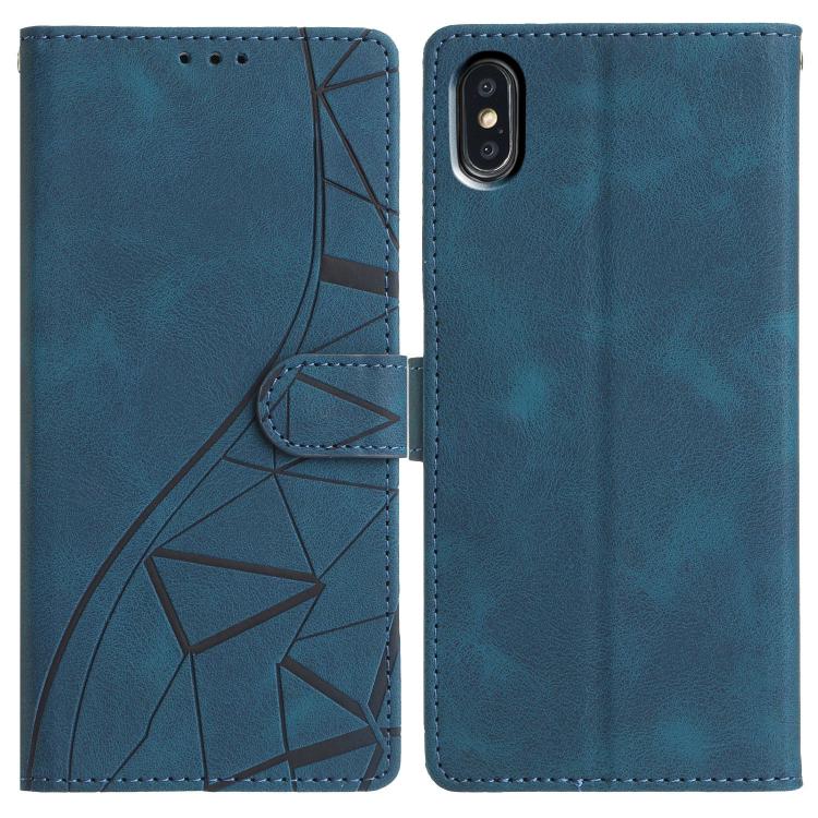 

For iPhone XS Max Triangles Embossed Leather Phone Case(Blue)