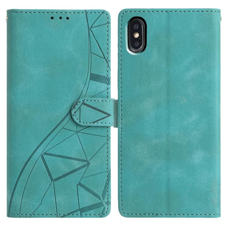 

For iPhone XS Max Triangles Embossed Leather Phone Case(Green)