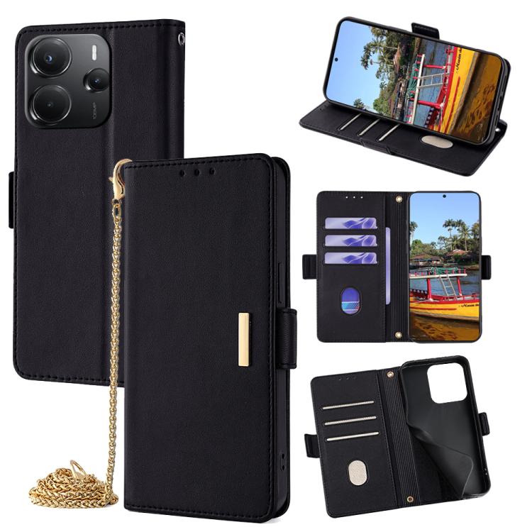 

For Redmi Note 14 4G 164.84mm EU Crossbody Chain Leather Phone Case(Black)