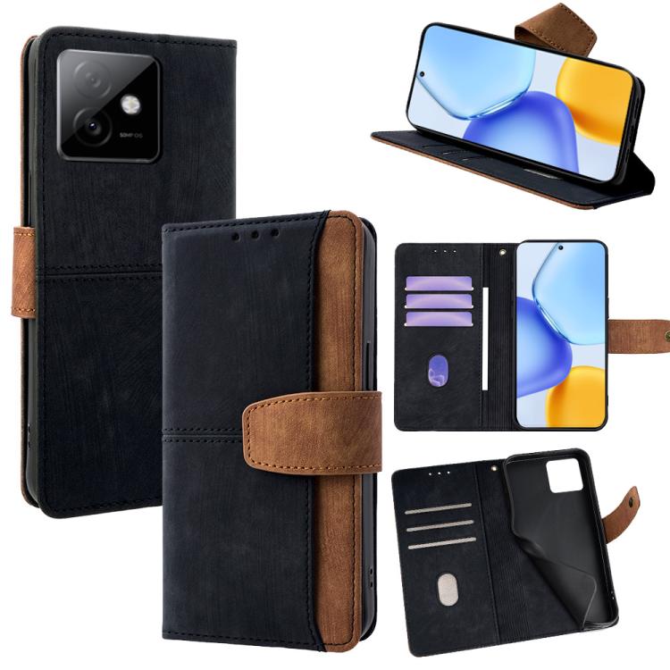 

For Honor X60 GT 5G Color Stitching Skin Feel Leather RFID Blocking Phone Case(Black)