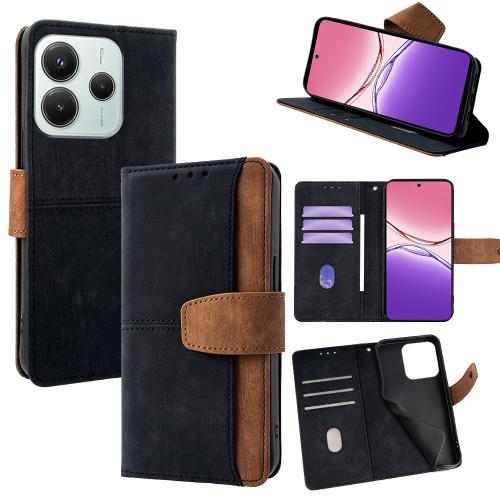 

For Redmi Note 14 4G 164.84mm EU Color Stitching Skin Feel Leather RFID Blocking Phone Case(Black)